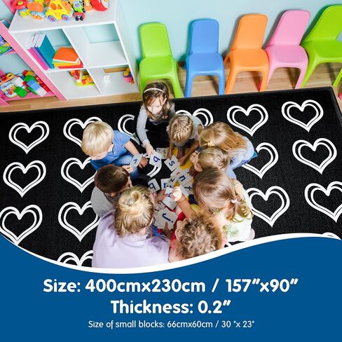 سجادة Booooom Jackson باللون الأسود للفصل الدراسي، سجادة للفصل الدراسي ذات قلب كبير مقاس 7'5"x13'Area، سجادة للقراءة مع ظهر غير قابل للانزلاق، سجادة للجلوس في الفصول الدراسية الابتدائية in Kuwait