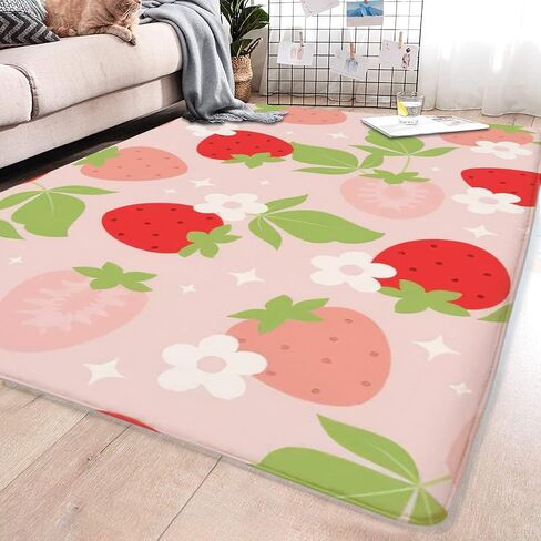ROZERA Strawberry Rug Cute Strawberry Decor Kawaii Floor mat Non Slip Absorbent Washable Shaggy Aesthetic Area Rug for Bathroom Bedroom Living Room Kitchen Door Mats for Girls 19.7x31.5 in in Saudi Arabia