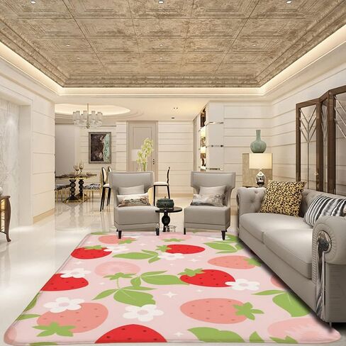 ROZERA Strawberry Rug Cute Strawberry Decor Kawaii Floor mat Non Slip Absorbent Washable Shaggy Aesthetic Area Rug for Bathroom Bedroom Living Room Kitchen Door Mats for Girls 19.7x31.5 in in Saudi Arabia