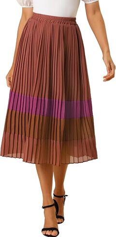 Allegra K Women's Summer Elastic Waist Color Block A-Line Pleated Chiffon Midi Skirt in Saudi Arabia