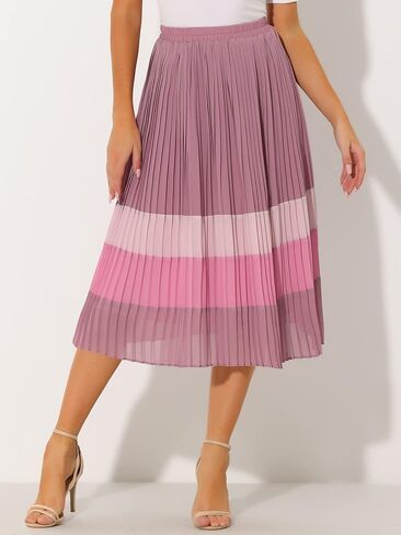 Allegra K Women's Summer Elastic Waist Color Block A-Line Pleated Chiffon Midi Skirt in Saudi Arabia