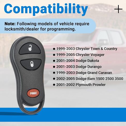 استبدال مفتاح Fob متوافق مع 2002-2005 Dodge Ram 1500 2500 3500/2001-2004 Dakota Grand Caravan Durango/Plymouth Prowler/Chrysler Keyless Entry Remote GQ43VT17T (عبوة واحدة) in Kuwait