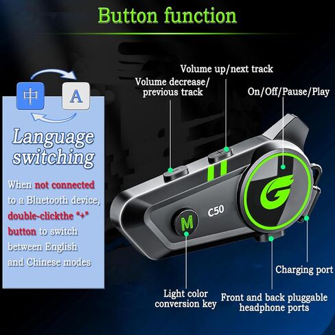 Motorcycle Bluetooth Headset,C50 Motorcycle Intercom 2 Riders Automatic Reconnection,Motorbike Intercom Auto Answer/Voice Control/Active NoiseReduction/IP67 Waterproof(1Pack) in Saudi Arabia