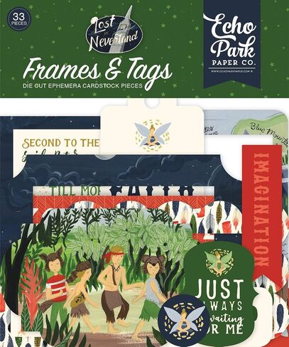 Echo Park Paper Company Lost in Neverland Frames & Tags ephemera, navy, green, red, gold in Saudi Arabia