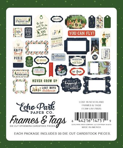 Echo Park Paper Company Lost in Neverland Frames & Tags ephemera, navy, green, red, gold in Saudi Arabia