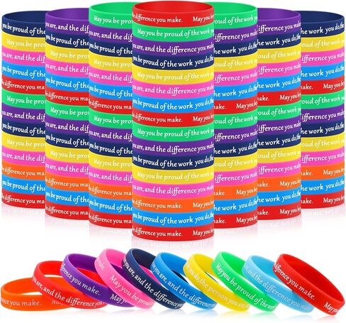 100 Pcs Employee Appreciation Gifts Bulk Silicone Bracelet Motivational Wristbands Inspirational Stretch Unisex Bracelet Thank You Gift, 10 Colors (May You Be Proud Of) in Kuwait