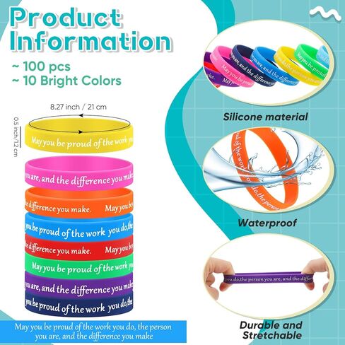 100 Pcs Employee Appreciation Gifts Bulk Silicone Bracelet Motivational Wristbands Inspirational Stretch Unisex Bracelet Thank You Gift, 10 Colors (May You Be Proud Of) in Kuwait