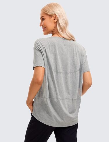 CRZ YOGA Women's Pima Cotton Short Sleeve Shirts Loose Fit Gym Workout T-Shirt Athletic Casual Tops Heathered Medium Grey Small in Saudi Arabia