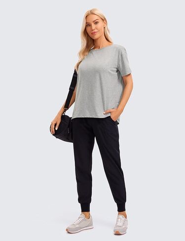 CRZ YOGA Women's Pima Cotton Short Sleeve Shirts Loose Fit Gym Workout T-Shirt Athletic Casual Tops Heathered Medium Grey Small in Saudi Arabia