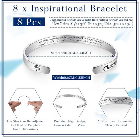 8 مجموعات من أساور التخرج، هدايا تفخر بمدى تقدمك، أساور ملهمة بالجملة، سوار شكرًا لك مع بطاقات التخرج، حقائب الأورجانزا لفئة 2024 من خريجي الكلية، صديق in Kuwait