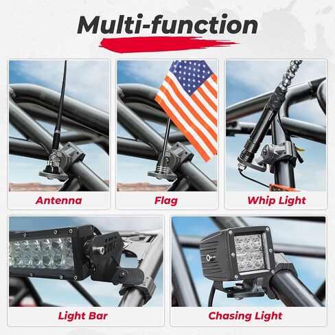KEMIMOTO UTV Flag Mount Whip Light Mount 1pc, Adjustable Bracket for 1.75-2 inch Roll Bar Cage Compatible with Polaris RZR 900 1000 XP Pro Turbo Can Am Maverick X3 Commander, Gray in Saudi Arabia