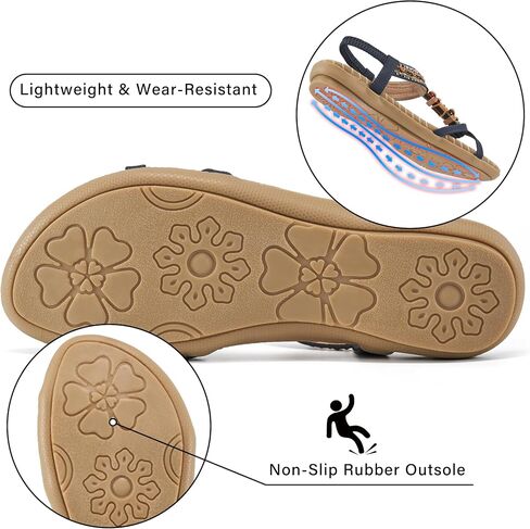 Ablanczoom Sandals for Women Flats Shoes: Comfortable Ankle Strap Elastic Summer Dressy Flats Casual Bohemian Beaded Shoes Slip on Beach Sandal in Saudi Arabia