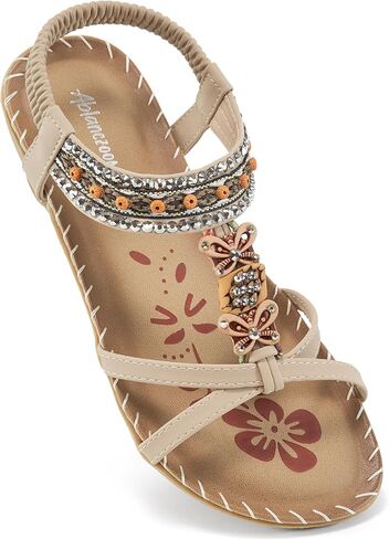 Ablanczoom Sandals for Women Flats Shoes: Comfortable Ankle Strap Elastic Summer Dressy Flats Casual Bohemian Beaded Shoes Slip on Beach Sandal in Saudi Arabia