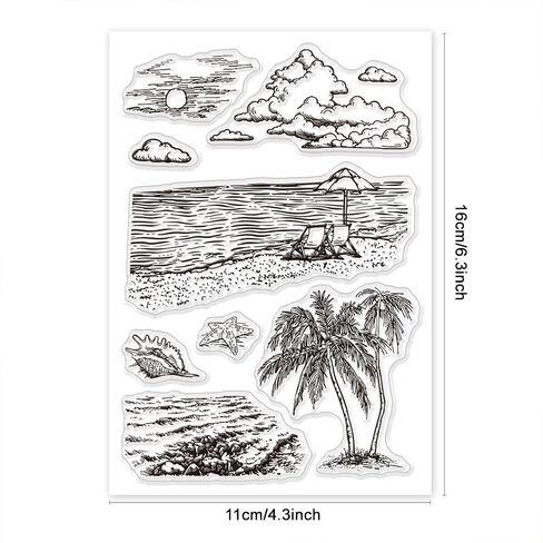 PH PandaHall Summer Beach Clear Stamps, PVC Plastic Transparent Stamps Sunset Vacation Beach Stamps Greeting Card Stamps Sealed Stamps for DIY Scrapbooking Album Decorating Card Craft Making in Saudi Arabia