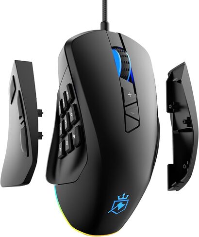 Wired Gaming Mouse with Side Plates, MMO Mouse with 14 Programmable Buttons, Ergonomic Gaming Mouse with 2 Grip Plates, Computer Mouse with Max 12,400 DPI, RGB Lighting in Saudi Arabia