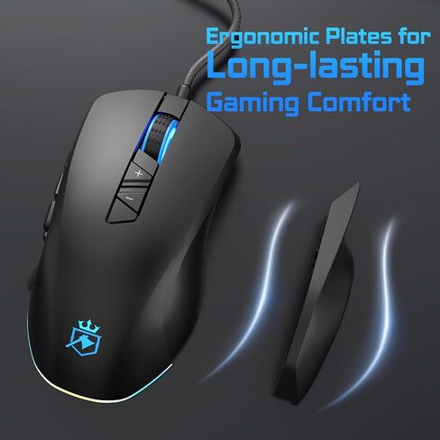 Wired Gaming Mouse with Side Plates, MMO Mouse with 14 Programmable Buttons, Ergonomic Gaming Mouse with 2 Grip Plates, Computer Mouse with Max 12,400 DPI, RGB Lighting in Saudi Arabia