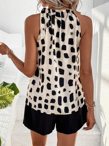 Milumia Women's 2 Piece Outfits Geo Print Knot Shoulder Halter Top and Paperbag Shorts Set in Saudi Arabia