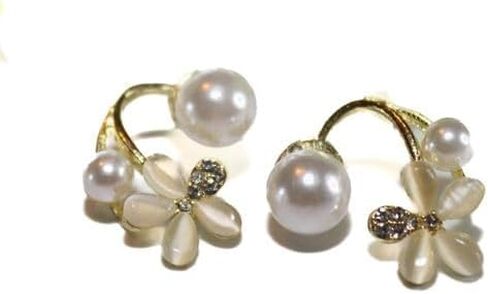 Trendy New Stone Huggie Ear Cuff Flower Pearl Stud Earrings for Women in Saudi Arabia