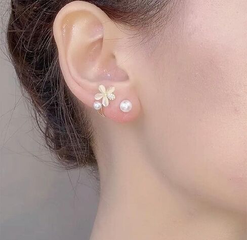 Trendy New Stone Huggie Ear Cuff Flower Pearl Stud Earrings for Women in Saudi Arabia