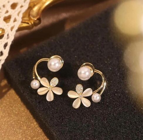 Trendy New Stone Huggie Ear Cuff Flower Pearl Stud Earrings for Women in Saudi Arabia