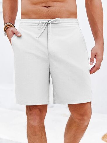 Runcati Mens Casual Shorts Elastic Waist Drawstring Lightweight Cotton Summer Beach Shorts in Saudi Arabia