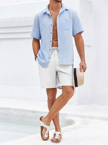 Runcati Mens Casual Shorts Elastic Waist Drawstring Lightweight Cotton Summer Beach Shorts in Saudi Arabia