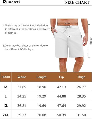 Runcati Mens Casual Shorts Elastic Waist Drawstring Lightweight Cotton Summer Beach Shorts in Saudi Arabia