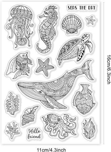 GLOBLELAND Ocean Life Clear Stamps Marine Whales Turtles Seahorses Squid Goldfish Silicone Clear Stamp Seals for Cards Making DIY Scrapbooking Photo Journal Album Decoration in Saudi Arabia