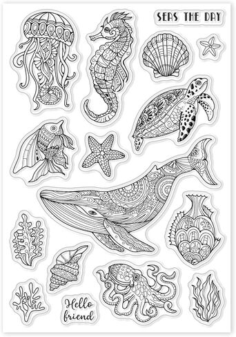 GLOBLELAND Ocean Life Clear Stamps Marine Whales Turtles Seahorses Squid Goldfish Silicone Clear Stamp Seals for Cards Making DIY Scrapbooking Photo Journal Album Decoration in Saudi Arabia