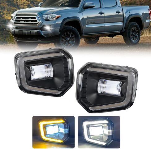 LED 4 eyes Fog Lights fit for 2016 2017 2018 2019 2020 2021 2022 2023 Toyota Tacoma (Fits SR, SR5 Model Only), A Pair Front Bumper Driving Fog Lamps with DRL and Turn Signal Light- Clear Lens in Saudi Arabia