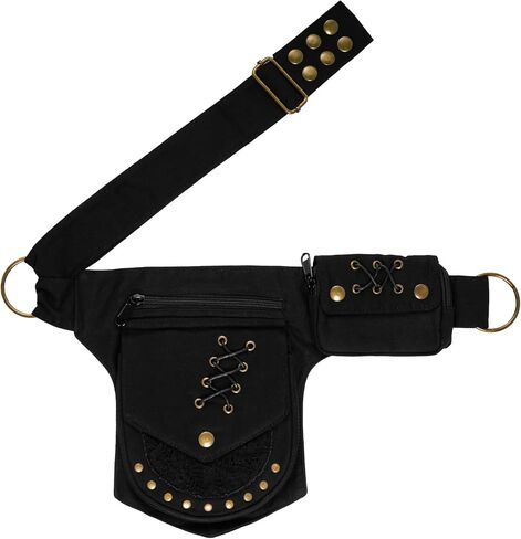 SUMERSHA Women Waist Bag Renaissance Bag Faire Festival Bag Thigh Drop Leg Bag Fanny Pack with Adjustable Belt Travel Outdoor Waist Bag Renaissance Accessories (Black) in Saudi Arabia
