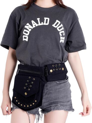 SUMERSHA Women Waist Bag Renaissance Bag Faire Festival Bag Thigh Drop Leg Bag Fanny Pack with Adjustable Belt Travel Outdoor Waist Bag Renaissance Accessories (Black) in Saudi Arabia