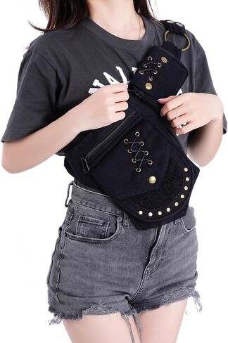 SUMERSHA Women Waist Bag Renaissance Bag Faire Festival Bag Thigh Drop Leg Bag Fanny Pack with Adjustable Belt Travel Outdoor Waist Bag Renaissance Accessories (Black) in Saudi Arabia