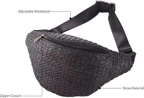 IAMUHI Straw Woven Fanny Pack Cross Chest Shoulder Handbag Purse Handwoven Beach Bag,Beige in Kuwait