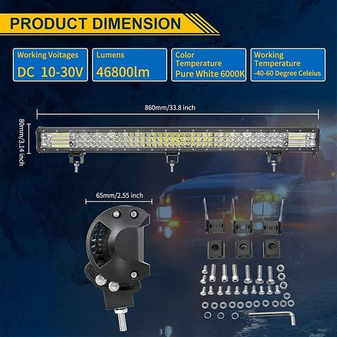 AUXTINGS 12 inch 180W LED Light Bar Triple Row Spot Flood Beam Off Road Lights Waterproof Work Light with Wiring Harness for Jeep Trucks SUV ATV UTV Boat Lights,DC 12V 24V in Saudi Arabia