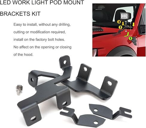 Upper Hood Left and Right Side Pillar LED Work Light Pod Mount Brackets Kit Compatible with Ford F150 SVT Raptor 2004-2014 in Saudi Arabia