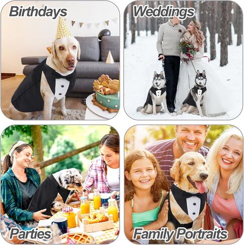 مجموعة بدلات توكسيدو وباندانا للكلاب، بدلة حفلات زفاف للكلاب، ملابس حيوانات أليفة قابلة للتعديل مع طوق ربطات عنق قابلة للفصل لزي حفلات أعياد الميلاد - مقاس XL in Kuwait