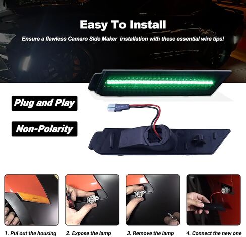 يناسب 2010-2015 تشيفي كامارو أخضر LED عدسة مدخنة مجموعة مصابيح تحديد المصد الأمامي والخلفي، حزمة من 4 in Kuwait