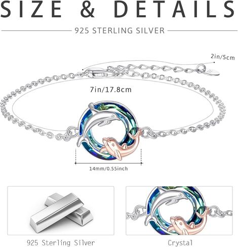 Cuoka Dolphin Bracelet S925 Sterling Silver for Women Men Best Friends Ocean Sea Animal Bracelets with Gifts Box in Saudi Arabia