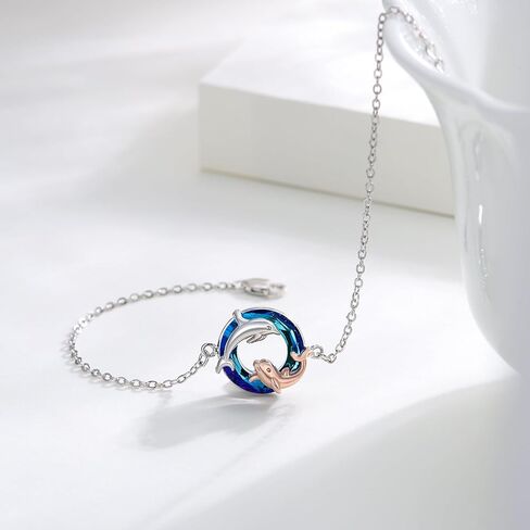 Cuoka Dolphin Bracelet S925 Sterling Silver for Women Men Best Friends Ocean Sea Animal Bracelets with Gifts Box in Saudi Arabia