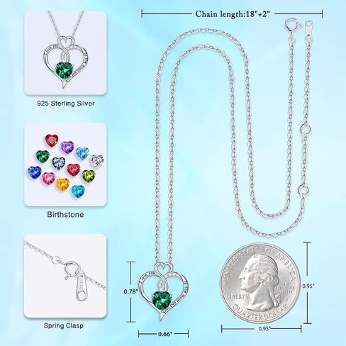 Birthstone Necklace Gifts for Women, 925 Sterling Silver Heart Birthstone Jewelry Necklace for Women Valentines Anniversary Necklaces Gift for Her Mothers Day Christmas Birthday Gifts for Wife Girlfriend Mom Her in Saudi Arabia