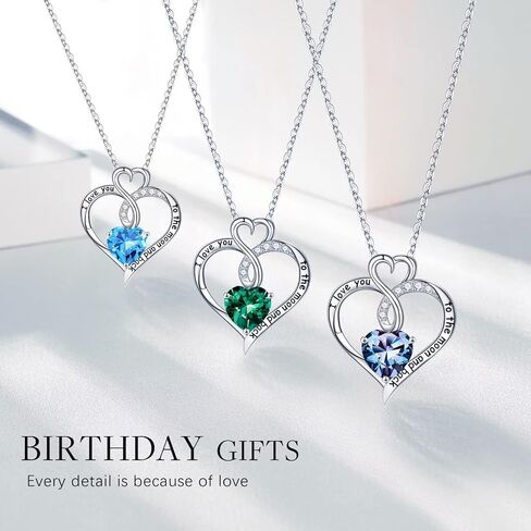 Birthstone Necklace Gifts for Women, 925 Sterling Silver Heart Birthstone Jewelry Necklace for Women Valentines Anniversary Necklaces Gift for Her Mothers Day Christmas Birthday Gifts for Wife Girlfriend Mom Her in Saudi Arabia