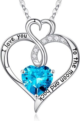 Birthstone Necklace Gifts for Women, 925 Sterling Silver Heart Birthstone Jewelry Necklace for Women Valentines Anniversary Necklaces Gift for Her Mothers Day Christmas Birthday Gifts for Wife Girlfriend Mom Her in Saudi Arabia