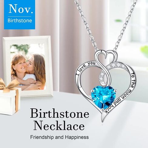 Birthstone Necklace Gifts for Women, 925 Sterling Silver Heart Birthstone Jewelry Necklace for Women Valentines Anniversary Necklaces Gift for Her Mothers Day Christmas Birthday Gifts for Wife Girlfriend Mom Her in Saudi Arabia