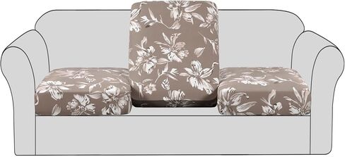 H.VERSAILTEX غطاء وسادة أريكة قابل للتمدد، واقي أثاث الأريكة، غطاء منزلق لمقعد الأريكة، مطبوع عليه زهور مع قاع مرن قابل للغسل (3 عبوات لـ 3 وسائد أريكة، رمادي داكن) in Kuwait