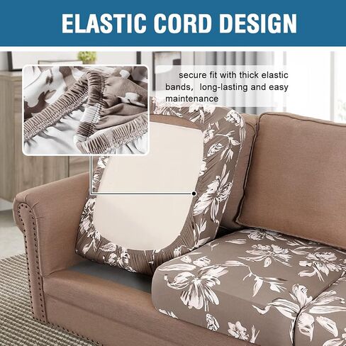 H.VERSAILTEX غطاء وسادة أريكة قابل للتمدد، واقي أثاث الأريكة، غطاء منزلق لمقعد الأريكة، مطبوع عليه زهور مع قاع مرن قابل للغسل (3 عبوات لـ 3 وسائد أريكة، رمادي داكن) in Kuwait