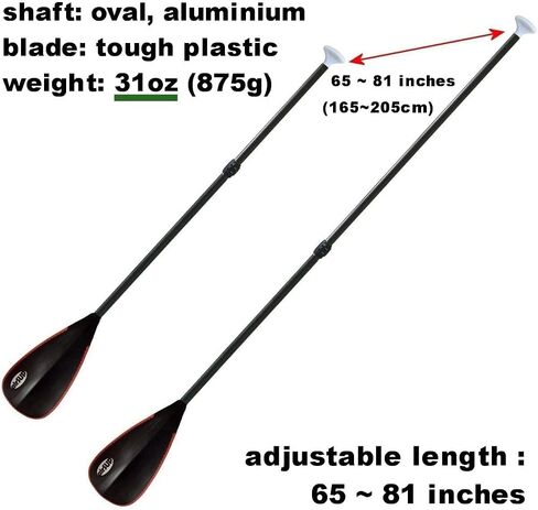 Tough 2 Piece Compact Paddle for Inflatable SUP Light 31oz with Oval Shaft - no Twist (Black-Red) in Saudi Arabia