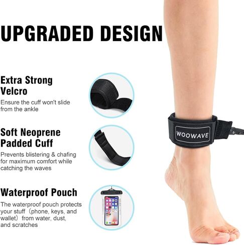 SUP Leash 11 Foot Coiled Stand Up Paddle Board Surfboard Leash Stay on Board Ankle Strap with Waterproof Wallet/Phone Case in Saudi Arabia