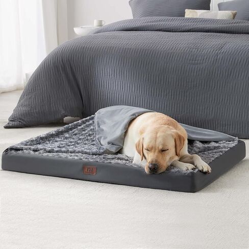 WESTERN HOME WH Large Orthopedic Dog Bed for Medium, Large and Extra Large Dogs, Egg-Crate Foam Pet Bed Mat with Rose Plush Removable Cover, Waterproof Lining, and Non-Slip Bottom, Machine Washable in Kuwait