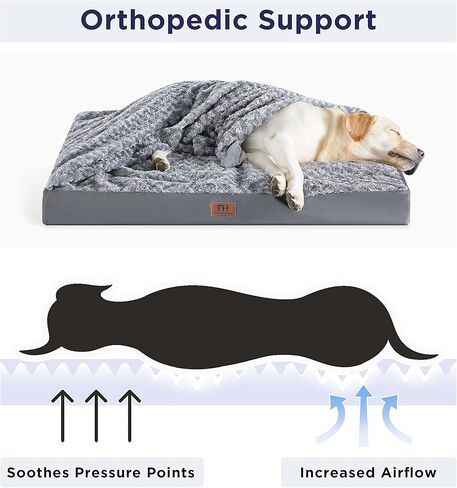 WESTERN HOME WH Large Orthopedic Dog Bed for Medium, Large and Extra Large Dogs, Egg-Crate Foam Pet Bed Mat with Rose Plush Removable Cover, Waterproof Lining, and Non-Slip Bottom, Machine Washable in Kuwait